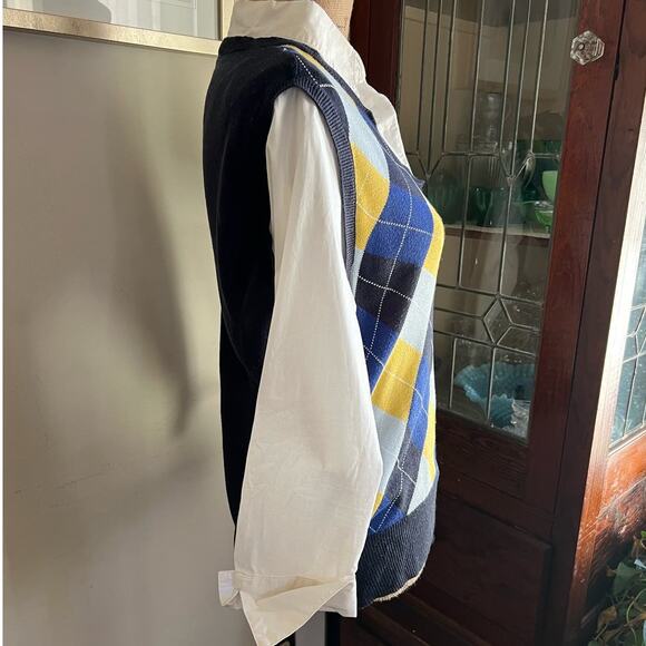 90s Vintage NY&Co Argyle Sweater Shirt Medium Faux Layered Y2K Preppy Academia - Picture 2 of 16